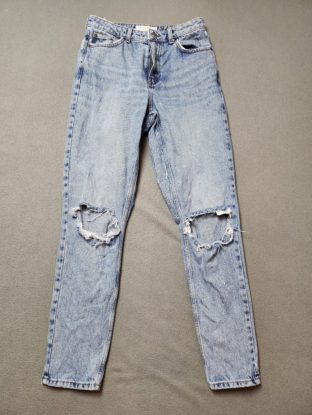 Topshop Mom Jeans Light Blue Distressed Size W28 Destroyed